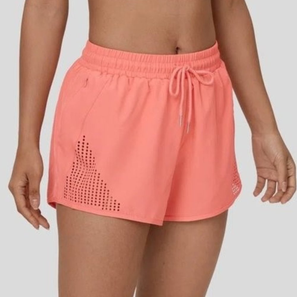 Halara Mid Rise Drawstring Side Pocket Cut Out 2-in-1 Shorts - Coral Size Large